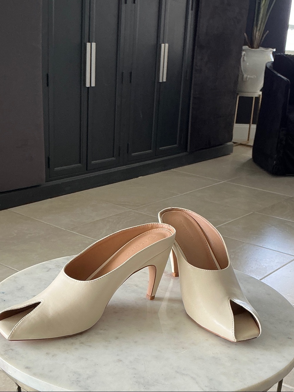 Cream Open-Toe Mule Heels for Women